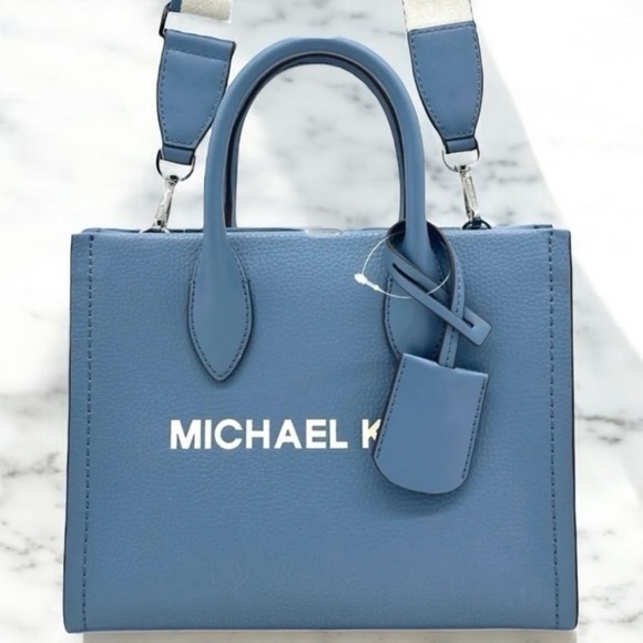 Michael Kors Mirella Small Pebbled Leather Crossbody Bag Blue Denim - Picture 1 of 10